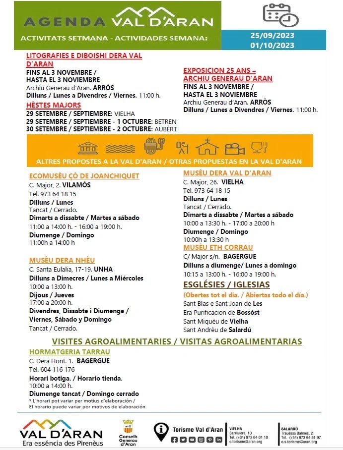 agenda actividades en el Valle de Arán en verano