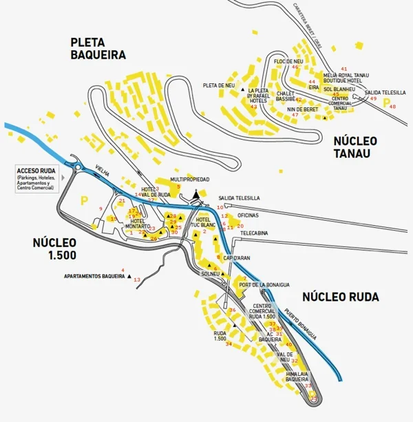 en Pleta de Baqueira plano accesos