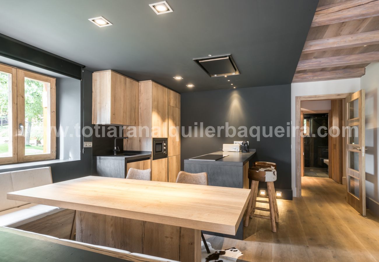 Kitchen of the apartment Peira Arroja by Totiaran, Nin de Beret, Baqueira, at the foot of the slopes